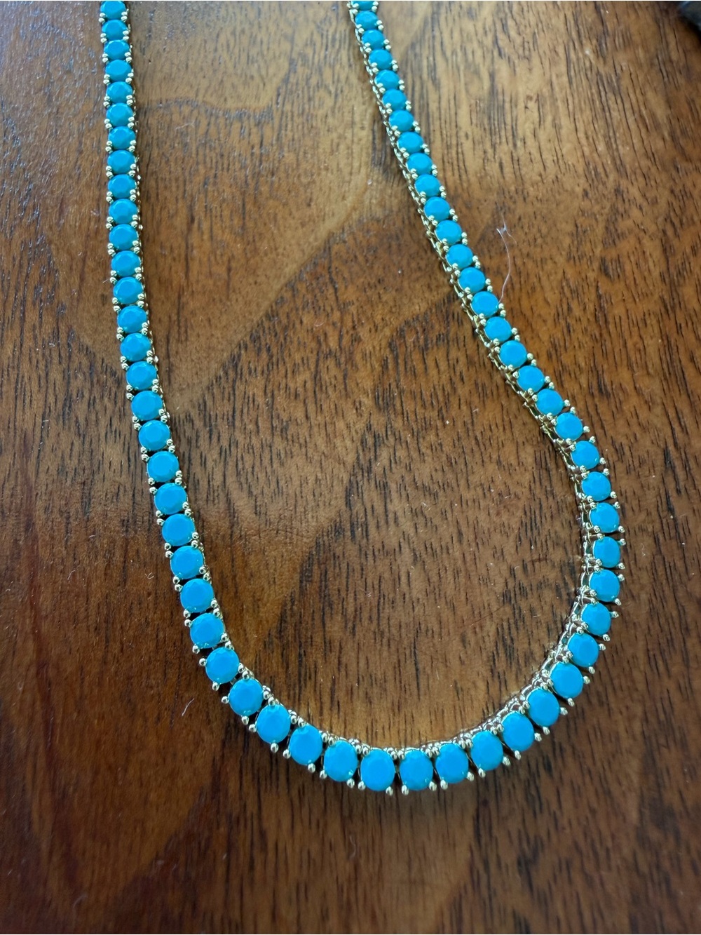 Turquoise Stone Tennis Necklace - Gold Chain 15 inch
